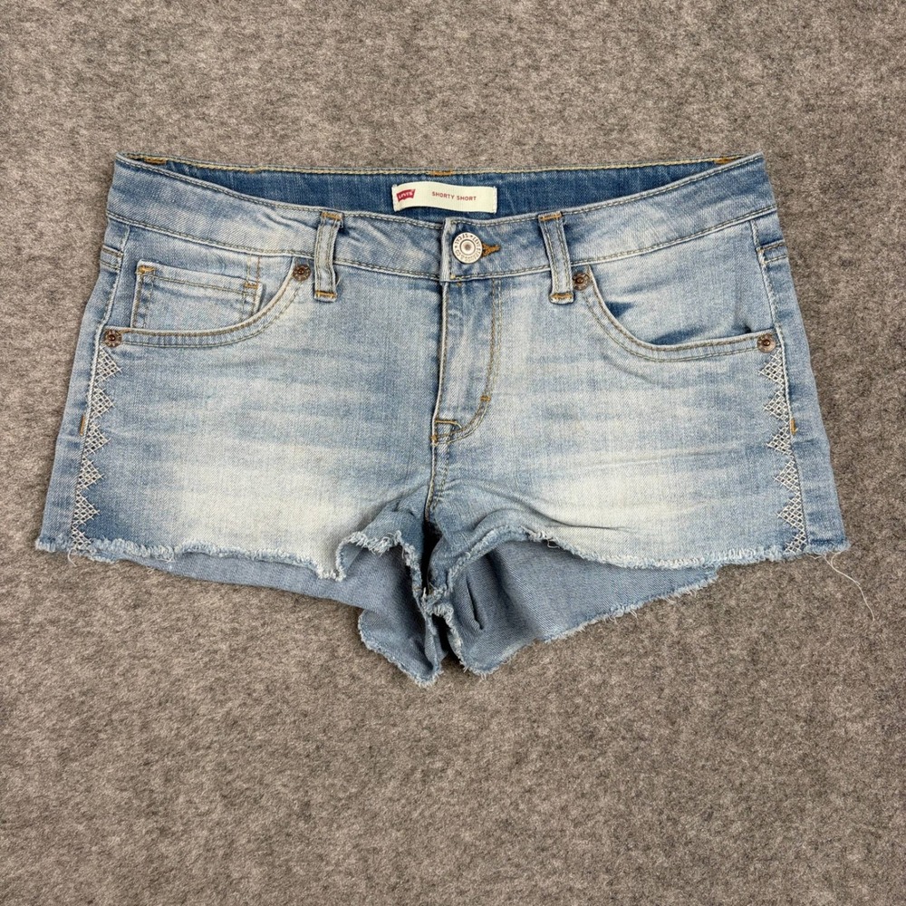 Y2K Levi's Shorty Short Girls Size 16 Light Wash Embroidered Denim Cut Offs
